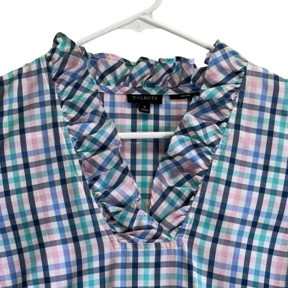 Talbots Blue and Pink Plaid Shirt. Size 4 - Picture 2 of 12
